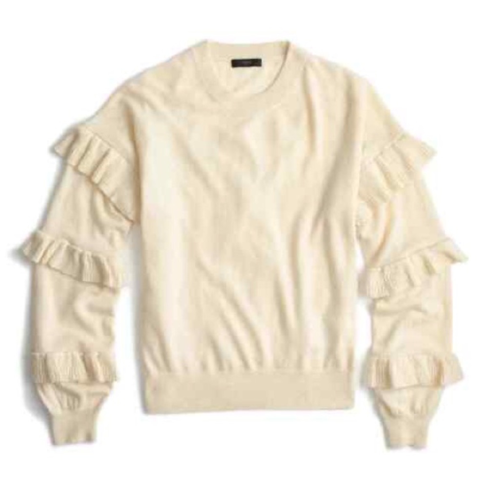 J Crew cream ruffled sleeved sweater